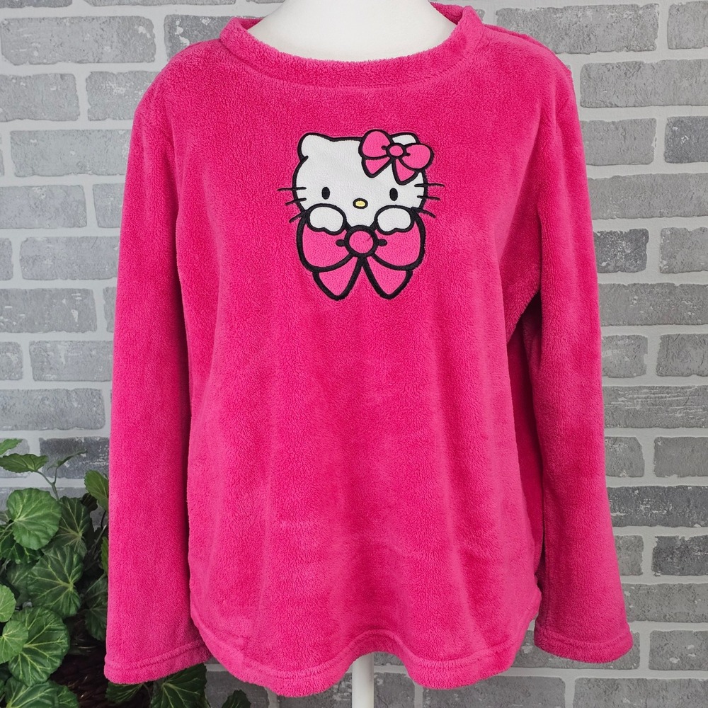 Hello‎ Kitty Pink Fleece Pullover Cozy Lounge Top Kawaii Sanrio Soft Girl Size L